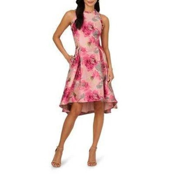 Adrianna Papell Dresses & Skirts - Adrianna Papell Dress Size 6 Floral Sheer Jacquard Off Shoulder Pink Multi